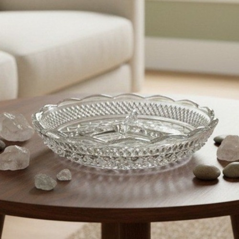 Anchor Hocking Wexford Divided Relish Dish, Vintage Clear Pressed Glassware
